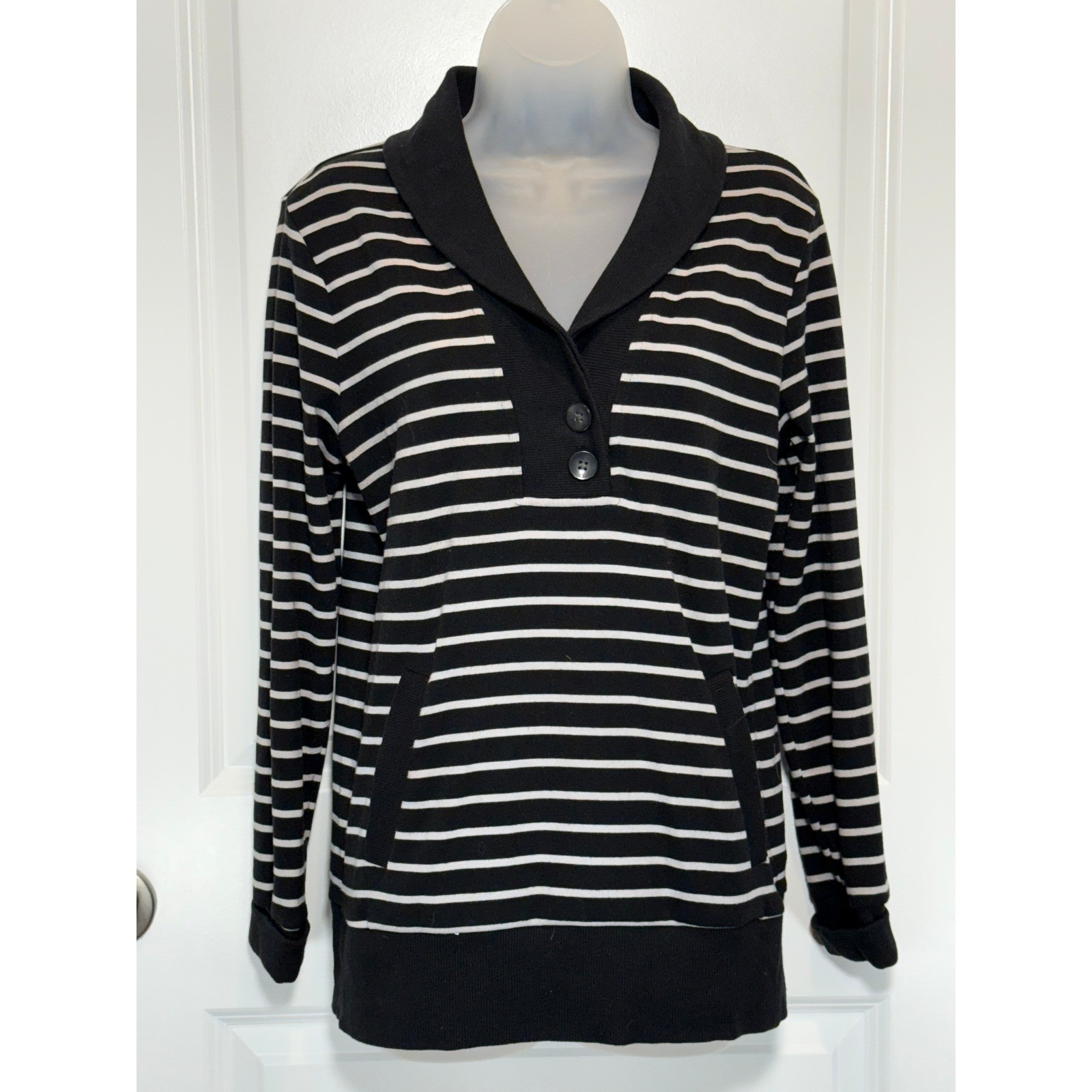 Banana Republic Striped Shawl Collar Pullover Sweatshirt Women Medium Academia